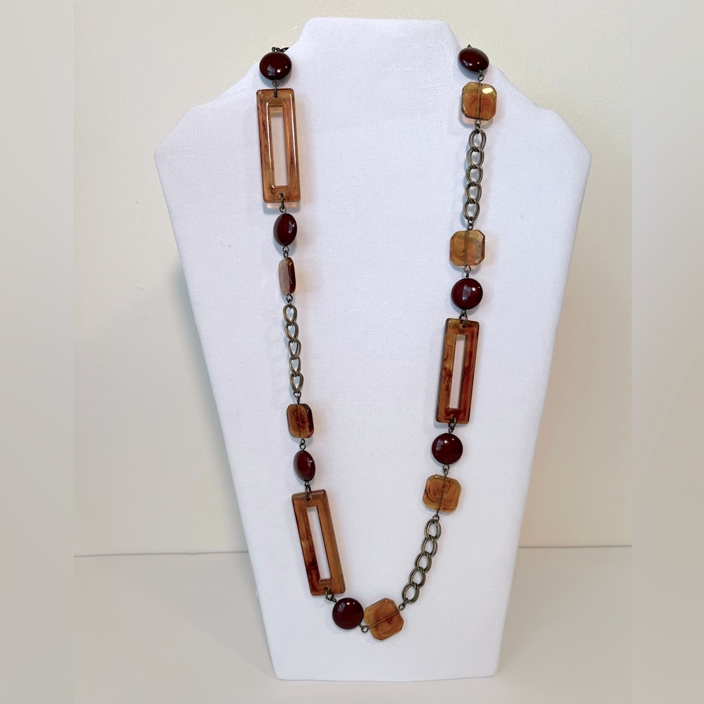 Vintage Avon Faux Tortoise Lucite Necklace Artsy Minimalist